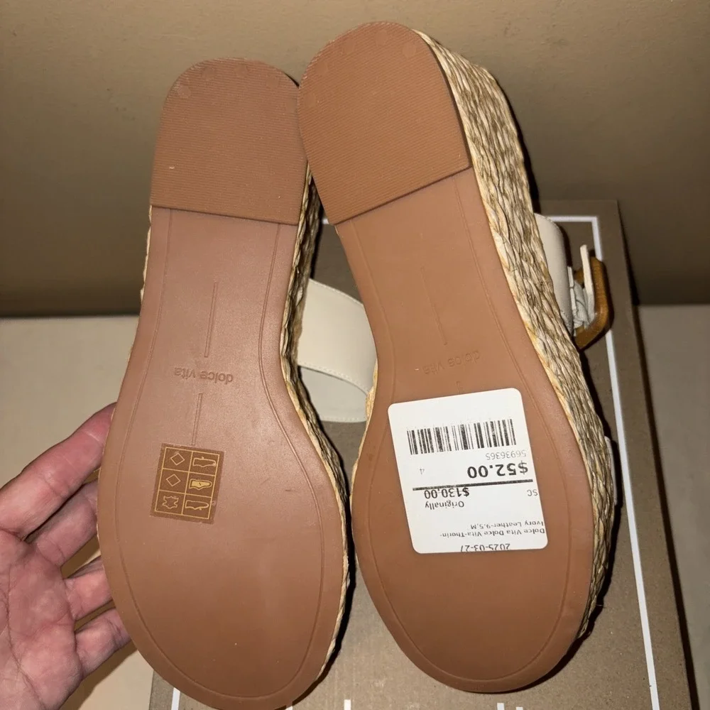 NIB $130 Dolce Vita 9.5 Thorin Ivory Leather Sandals Platform Wedge Slip On